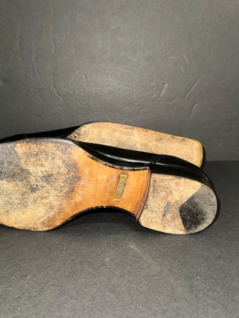Gucci Black Leather Horsebit Square-Toe Loafers